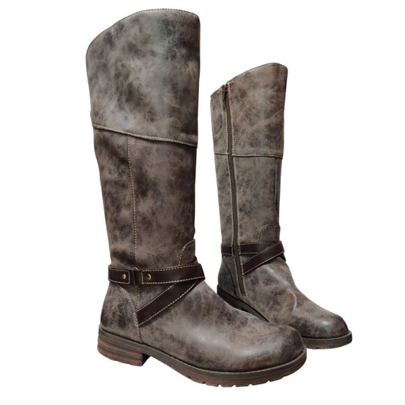 Natural Soul 7.5 Womens Tall Boots Brown Distressed Faux Leather Riding Comfort - Picture 1 of 13